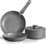 Gray Non Stick Pot and Pan Set with Removable Handle, Ceramic Cookware Set Detac