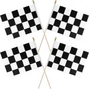 4Pcs 8X11 Inch Checkered Flag on Stick, Black and White Racing Flag with Spear T