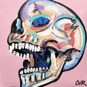 CORBELLIC EXPRESSIONISM 12X12 LAUGHING SKULL HANDMADE SIGN COLORFUL ART PAINTING