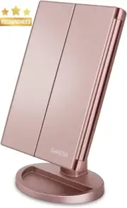 Lighted Makeup Mirror Tri-Fold with 21 LEDs 3X/2X/1X Magnification Touch Screen