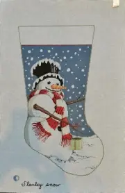 SANDRA GILMORE HAND PAINTED NEEDLEPOINT CANVAS STOCKING STANLEY SNOWMAN 22.5”