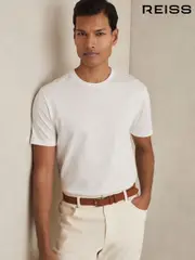 Reiss White Leo Mercerised-Cotton Ribbed T-Shirt (AU4118) | $95