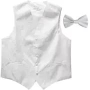 New Polyester Men's Tuxedo Vest Waistcoat & Bow tie Paisley Pattern White formal