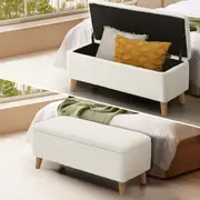 Oikiture Storage Ottoman Blanket Box Chest Toy Foot Stool LARGE Sherpa White