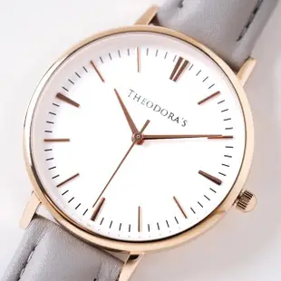【THEODORA’S 希奧朵拉】Hera 簡約中性款真皮手錶(小錶面) 蛋殼白面-真皮灰(男錶 女錶 簡約手錶)