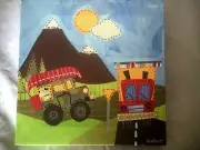 oopsy daisy too transportation mountains canvas wall hanging nwt