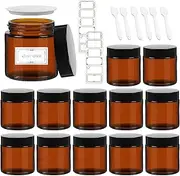 AuroTrends 4 oz Amber Glas Jars with Lids 12Pack, Portable Amber Round Empty Glass Candle Jars with Lids/Body Butters Containers/Body Butter Jar (4 fl. oz, Set of 12)
