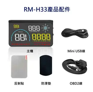 FLYone RM-H33 HUD GPS測速提醒+OBD2 雙系統多功能抬頭顯示器