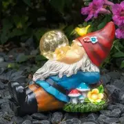 Garden gnome Statue with Solar Lights. Funny Garden gnome Dozing Gnome