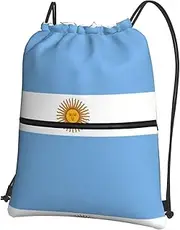 EdWal Argentine Flag Print Drawstring Backpack Gym Bags Sports Bags With Zipper Pocket For Travel Swimming Beach, Black, One Size