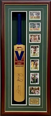 STEVE & MARK WAUGH TWINS SIGNED Cricket Bat Slazenger V Full Size Box FRAMED COA