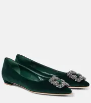 [Manolo Blahnik] Manolo Blahnik Hangisi embellished velvet ballet flats AU 7 red