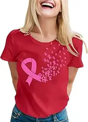 [Generic] Summer Tops Short Sleeve Tops Spring Shirts Round Neck Outfits Workout Tshirts, Red, Large