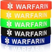 [ZENRUIMING] 5 Medical Alert Warfarin Silicone Bracelets, Warfarin Awareness Outdoor Sports Elastic Wristbands, One size, Silicone, no gemstone