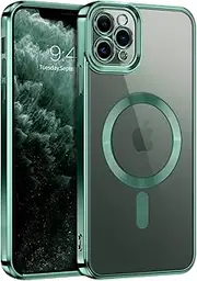 DOMAVER iPhone 11 Pro Case Clear Magnetic, Compatible with MagSafe, Shockproof Anti-Yellowing Anti-Scratching Case for iPhone 11 Pro, Simple Plating iPhone 11 Pro Case, Clear/Green