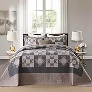 QuiltEase Oversized King Bedspread - 120" Lx120 W Extra Wide - 100% Cotton Lightweight Plaid Super Size Bedding Set - Reversible California Quilt Bedspreads - 3 Piece - Brown/Black-Star