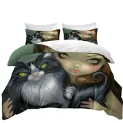 Girl with Tricksy Tuxedo Cat Quilt Cover