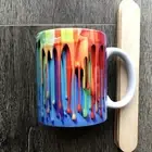 3D Rainbow Dripping Paint Ceramic Mug, Handmade 11oz Coffee Mug, Factory Seconds