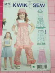 Kwik Sew Pattern 3673 Girls Dresses Ruffled Pants Hat Sizes 4 5 6 7 8 UNCUT