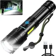LED Rechargeable Flashlight, IPX6 Waterproof 10000 lumens Ultra Bright Handheld Flashlight, 7 Mode with COB Work Light, Powerful Handheld Flashlight Camping Hiking Gift