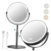 Lighted Magnifying Mirror 10X 1X Magnification, Double Sided Makeup Black
