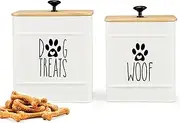 PERFNIQUE Dog Treat Container, Dog Treat Jar Set of 2 with Airtight Lid, Dog Cookie Jar for kitchen Counter, Pet Treat Container, Dog Treat Canister and Storage, 7.8x6.2 & 7.3x5.5(White)
