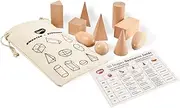 BOHS Geometry Solids Guess Game - 3D Shapes Miniature Set -Wooden Montessori Toys - Pack of 10pcs - Ages 3 and Up