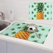Tropical Fruit Pineapple Dish Drying Mats for Kitchen Counter, Absorbent Microfiber Kitchen Dishes Drainer Mat Large Dish Drying Pad with Hook Coffee Mat Kitchen Accessories 18x24 Inch