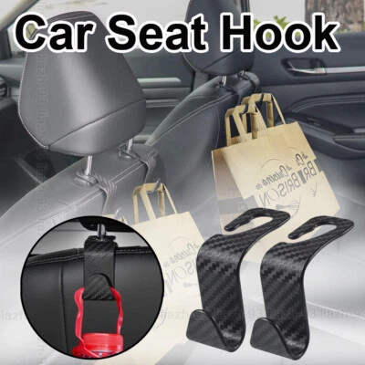 2x Car Back Seat Headrest Hooks Storage Bag Hook Black Carbon Fiber Accessories (for: Isuzu)