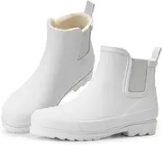 [Furuian] Women's Rain Boots with Plush Lining Chelsea Boots Women Snow Boots for Women Lightweight Rubber Boots Ankle Rain Boots Non-slip Waterproof Outdoor Work Shoes, Winter, Fishing, Gardening