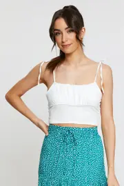 White Tie Shoulder Top Cami - Size L, Women's Singlet Semi Crop
