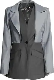 [Zadaos] Women's Blazer Jacket Contrast Color Single-Buttons Patchwork Pockets Casual Suit Jackets