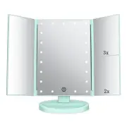 Tri-fold Lighted Vanity Makeup Mirror with 3x/2x Magnification,21 LEDs Light ...