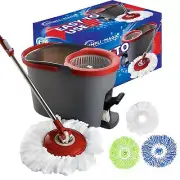 SIMPLI-MAGIC 79349 Spin Mop Cleaning System with 3 Microfiber Mop Heads, Red/GRA