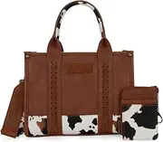 [Wrangler] Cow Print Tote Bag Sets for Women 2Pcs Western Handbags and Card Wallet Designer Satchel Purses