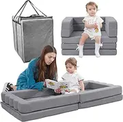 Portable Toddler Travel Bed & Sofa|51''x25'' Foldable Floor Bed for Kids,Collapsible Napmet & Single Couch with Waterproofing Handbag for Indoor,Outdoor,Daycare,Kindergarten and Camping,Gray