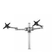 ATDEC Dual Monitor Swing Arms Mount on Post. Max load: 8kg (Flat), 5.5kg (curved). Up to 32" screens. VESA 100x100. Polished Silver