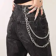 [YAMOOCO] Bomine Hip Hop Pants Jean Chain Goth Punk Silver Trousers Chains Biker Heavy Thick Wallet Pocket Chains Silver Keychains Body Jewelry for Men and Women (Silver), 1 Count (Pack of 1), Metal (possibly