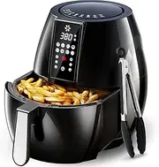 8-IN-1 Air Fryer, 6L with LCD Digital Touch Screen Includes A Cooking Tong and Recipe Book,with Water-based Non-stick Coating Grill Shelf and Frying Basket