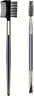 JDYYICZ 2PCS- 1 Eyebrow Brush & 1 Eyelash Brush Shaper, Professional Double-Ended Angled Eye Brow Brush and Spoolie Brush, Eyelash Comb, Makeup Grooming Tool for Shaping Brow Lashes (Black)