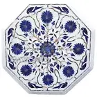 Lapis Lazuli Stone Inlay Work Side Table Octagon White Marble Coffee Table Top