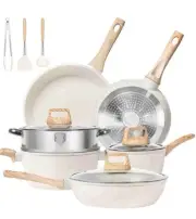 SODAY 12 Pcs Pots and Pans Set, Nonstick Cookware Sets White Granite Induction