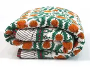 Jaipuri Razai, Hand Block Printed Cotton Coverlet Light Weight Soft Fine Quilt