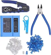 RJ45 Crimp Tool Kit, Pass Through Ethernet Crimper for Cat5e Cat6 Cat6a 8P8C Modular Connectors Plugs, Multifunctional All in One Crimping Tool and Tester (Battery Not Included)