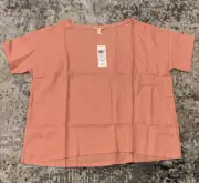 NWT Eileen Fisher Organic Handkerchief Linen Bateau Neck Top SzM In Peach