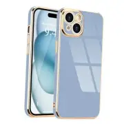 Designed for Case Cute, Luxury Plating for Women Girls iPhone 15 Blue Grey