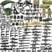 BloxBrix 180 pcs Weapons-Machine-Guns-Rifles Compatible with Major Brands, Minifigures-add-ons-Militarybase-Toy-Soldiers-Police, WW2-Modern-Swat-Battle-Ammo-Belt-gas mask-Decations for Army-Men