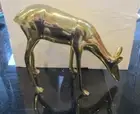 West Elm Brass reindeer grazing fiigurine New in box