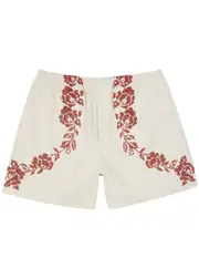 Bode Rose Garland Cross-stitched Cotton Shorts - White - S S