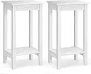 Giantex Set of 2 End Table, Versatile 2-Tier Tall Side Table with 4 Solid Wood Legs, Rectangle Narrow Compact Storage End Table Coffee Table for Living Room/Bedroom, White